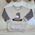 Kinder Pullover "Pferd." mit Pferde-Stickerei, French Terry 95% Baumwolle 5% Elasthan, handgenäht | Little Falili
