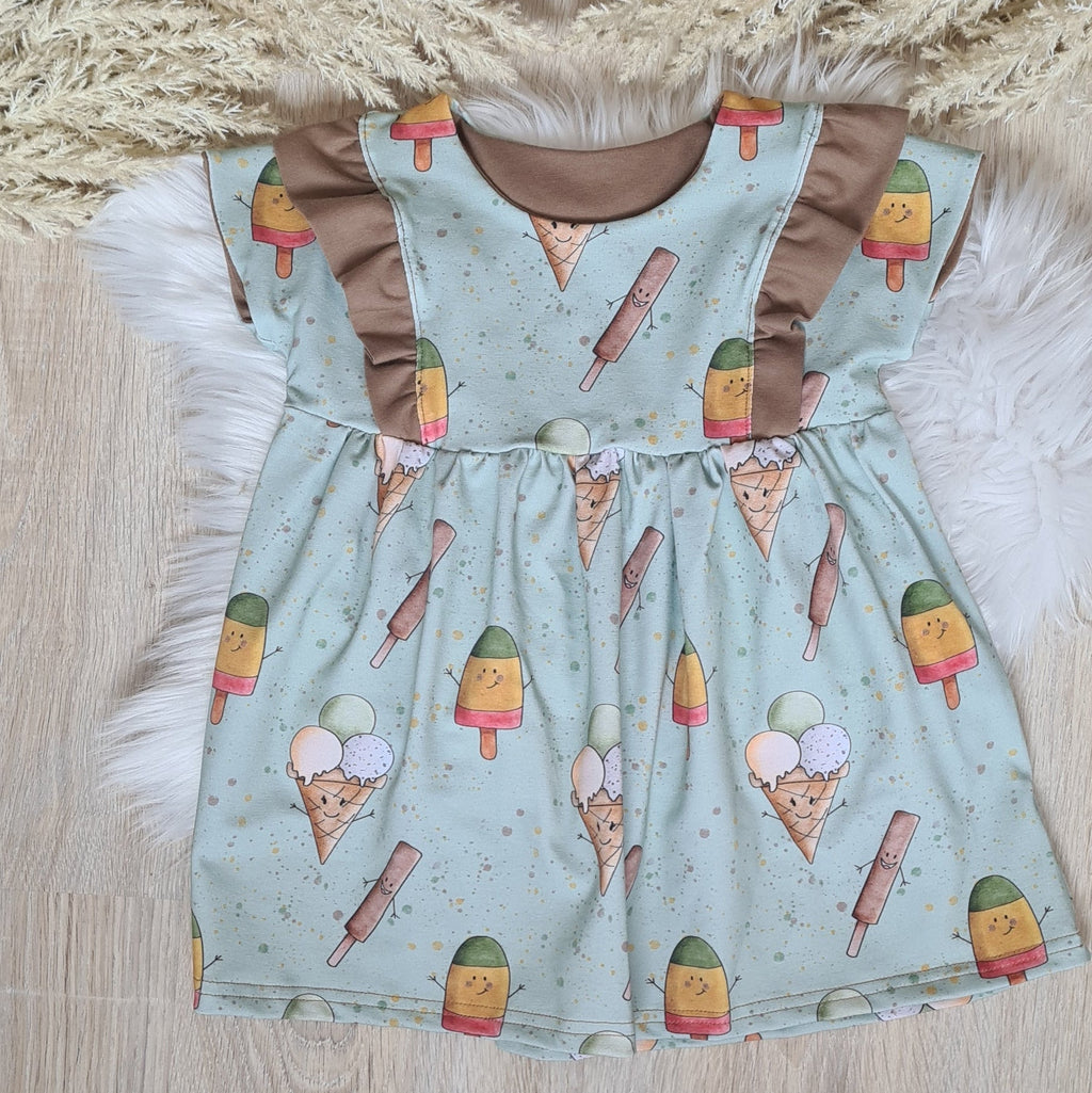Kinder Tunika Kleid "Eis" mit Eis-Motiv, Jersey 95% Baumwolle 5% Elasthan, handgenäht | Little Falili

