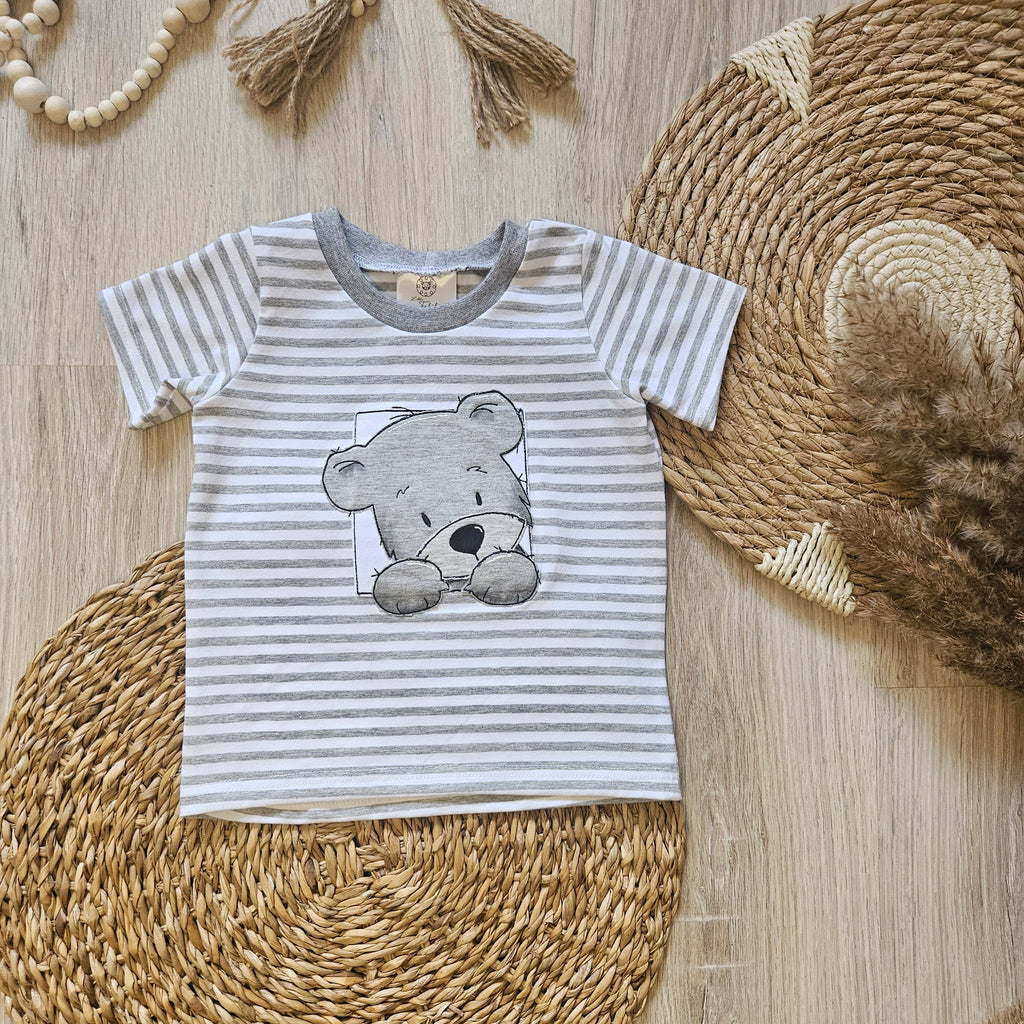 Kinder-Shirt "Kleiner Bär" mit Bär-Stickerei, Jersey 95% Baumwolle 5% Elasthan, handgenäht | Little Falili

