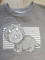 Kinder Pullover "Dino T." Detailansicht Dino-Stickerei, French Terry & Jersey 95% Baumwolle 5% Elasthan, Gr. 56–128 | Little Falili

