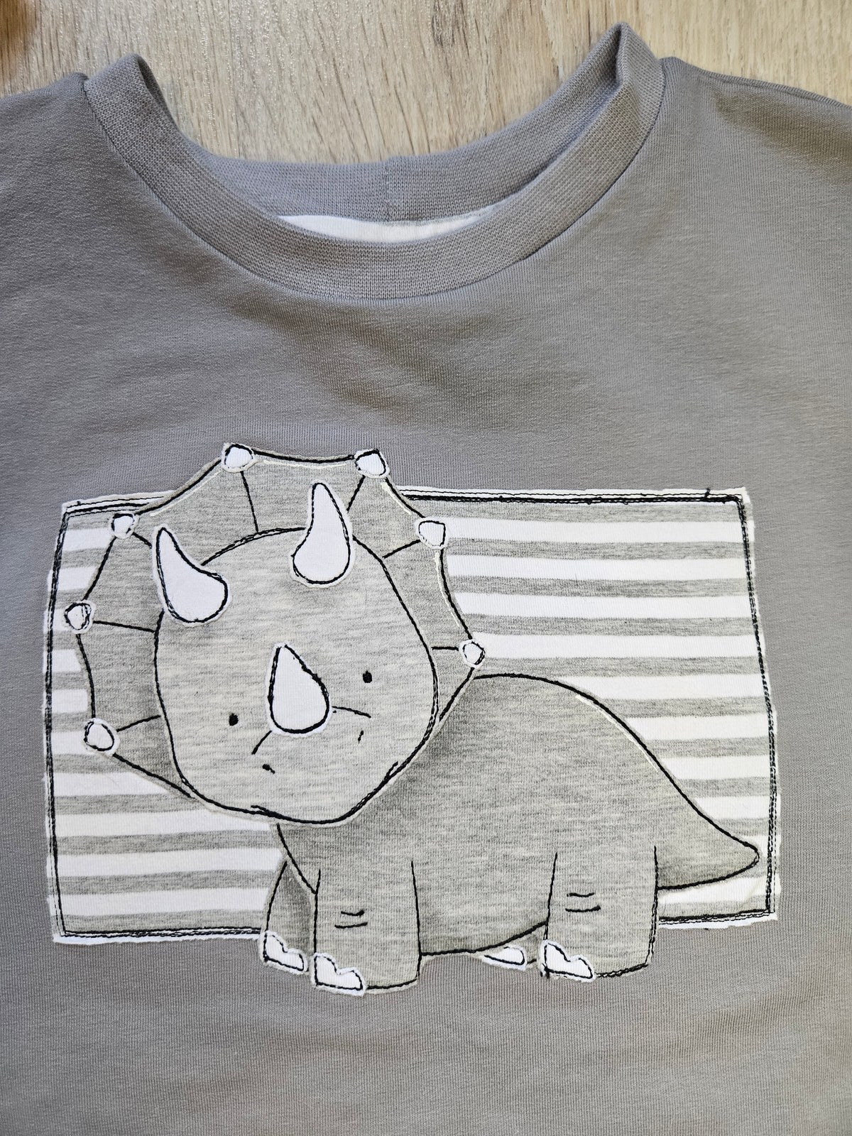 Kinder Pullover "Dino T." Detailansicht Dino-Stickerei, French Terry & Jersey 95% Baumwolle 5% Elasthan, Gr. 56–128 | Little Falili
