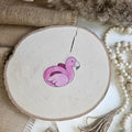 "Schwimmtier" Bügelbild zum Aufbügeln – niedlicher rosa Flamingo-Schwimmring im Aquarellstil auf Holzscheibe, handmade | Little Falili
