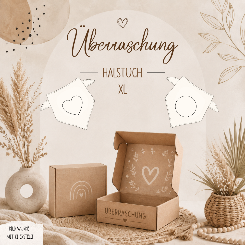 Handgemachtes Überraschungs-XL-Halstuch mit Stickapplikation von Little Falili – Beispielbild, Stoff und Motiv variieren. 