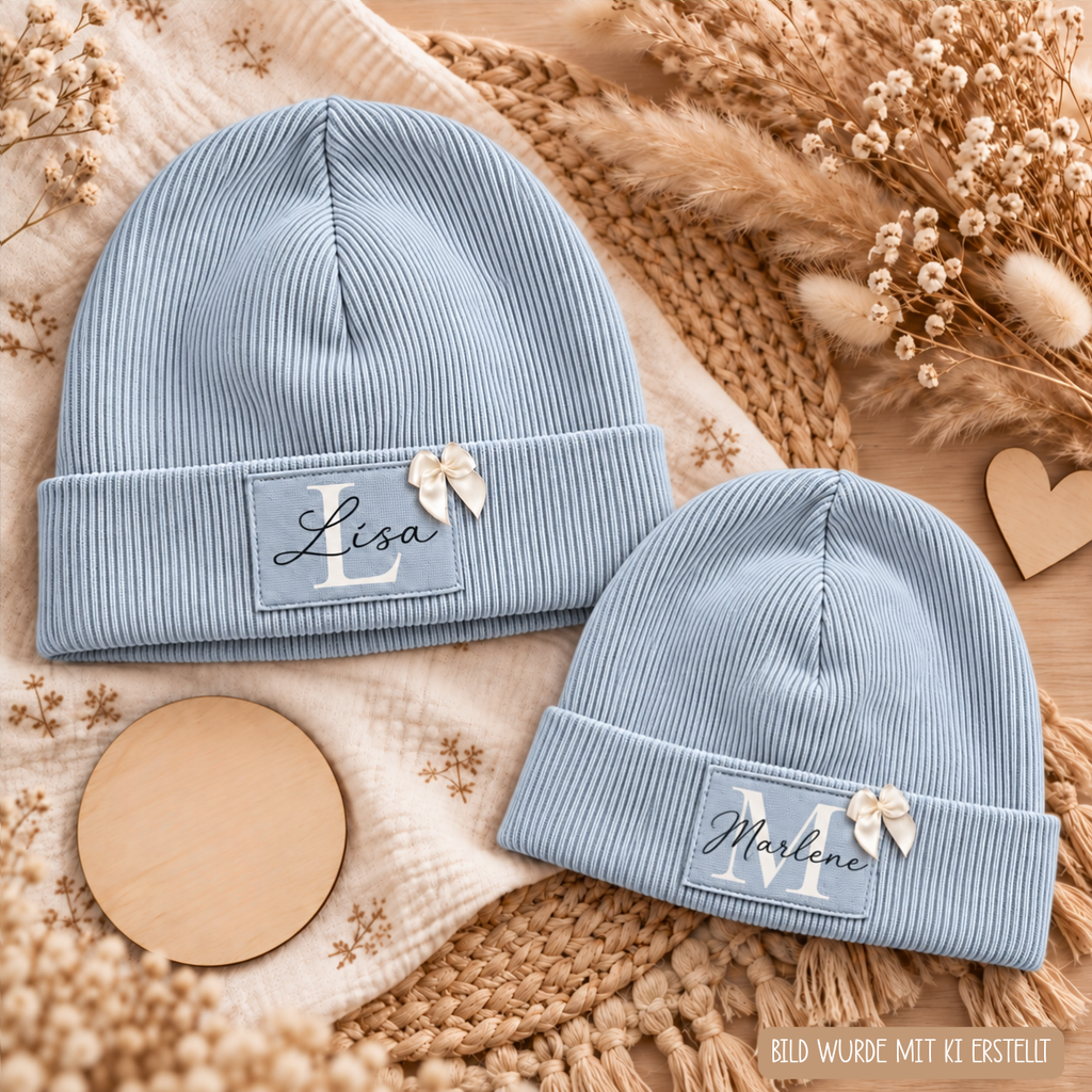 Hellblaue Partnerlook Beanies für Erwachsene und Kinder von Little Falili