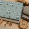 French Terry „Gärtner Yetis" gefaltet mit selbst gezeichnetem Yeti-Design – 95% Baumwolle, 5% Elasthan, Reaktivdruck | Little Falili
