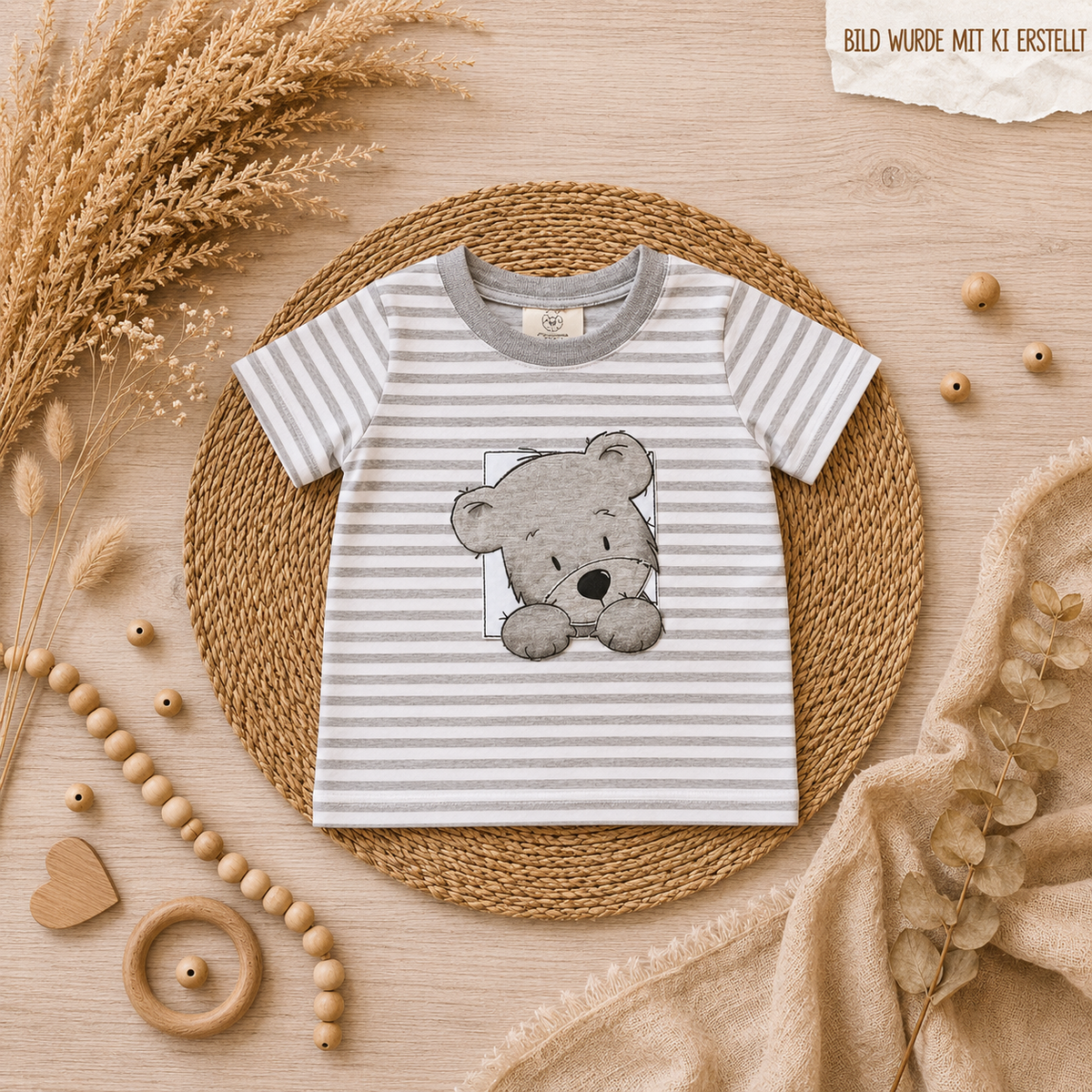 Kinder-Shirt „Kleiner Bär“ mit Bär-Stickerei von Little Falili