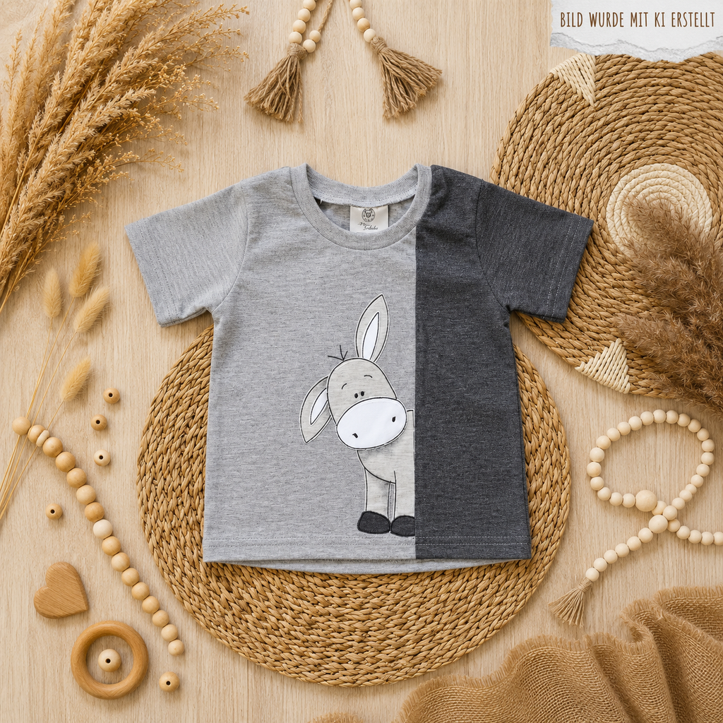 Kinder-Shirt „Kleiner Esel“ mit Esel-Stickerei von Little Falili