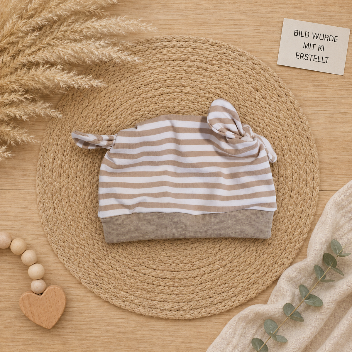 Baby Knoten-Mütze "Bärchen" mit Bärchen-Motiv, handgemacht aus Jersey, 95% Baumwolle 5% Elasthan – passend zur Strampler-Kollektion | Little Falili
