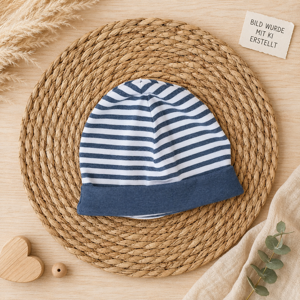 Baby Beanie-Mütze "Otter maritim" handgemacht aus Jersey, 95% Baumwolle 5% Elasthan – passend zur Strampler-Kollektion | Little Falili