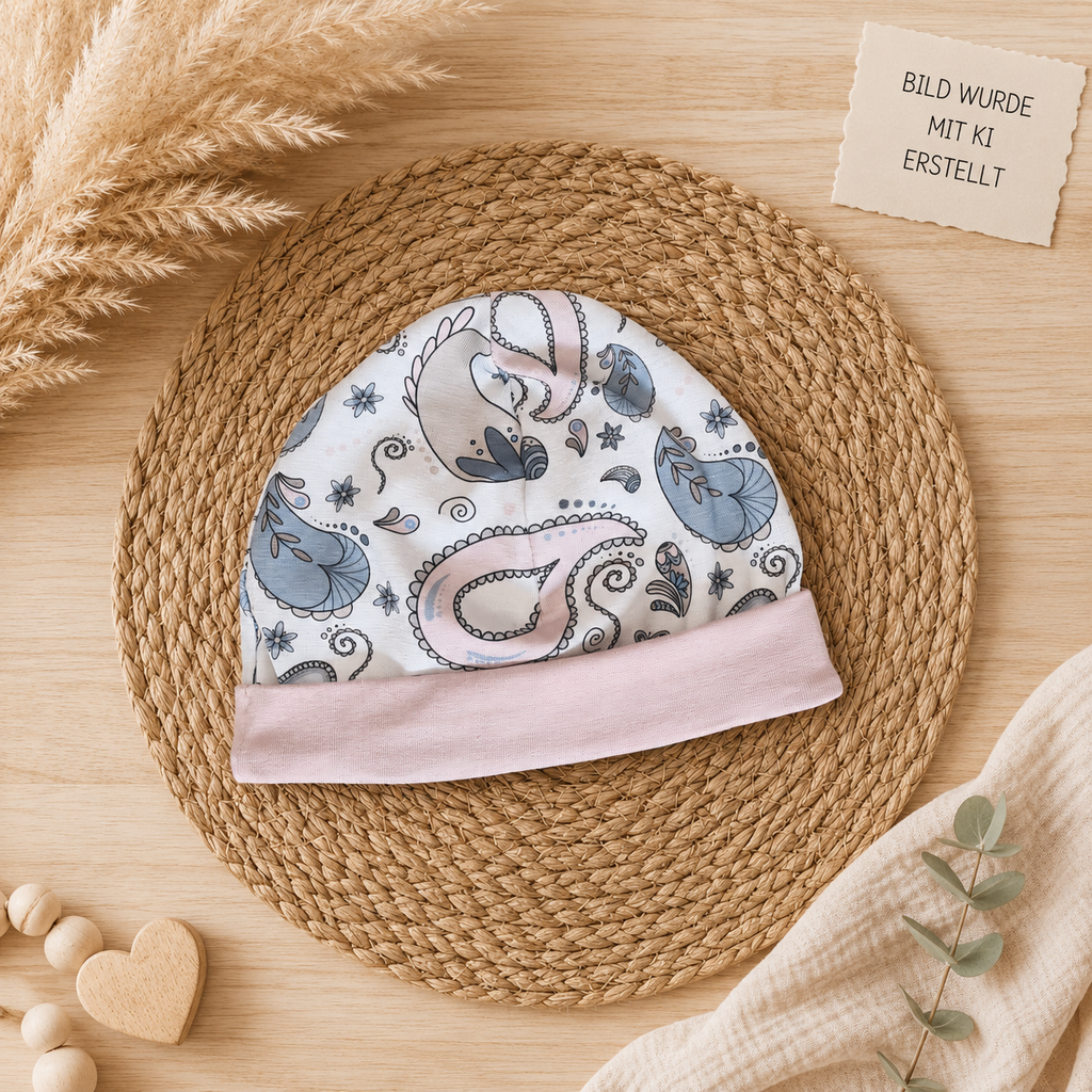 Baby Beanie-Mütze "Otter Ballon" handgemacht aus Jersey, 95% Baumwolle 5% Elasthan – passend zur Strampler-Kollektion | Little Falili
