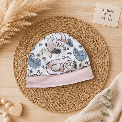 Baby Beanie-Mütze "Otter Ballon" handgemacht aus Jersey, 95% Baumwolle 5% Elasthan – passend zur Strampler-Kollektion | Little Falili
