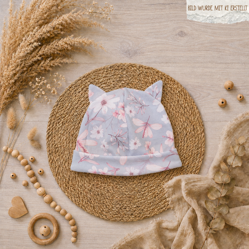 Baby Beanie-Mütze "Fuchs Ranken" handgemacht aus French Terry, 95% Baumwolle 5% Elasthan – passend zur Strampler-Kollektion | Little Falili