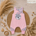 Baby Strampler "Fuchs mit Ranken" in rosa & grau mit Fuchs-Stickmotiv, French Terry, 95% Baumwolle 5% Elasthan – Mütze separat erhältlich | Little Falili
