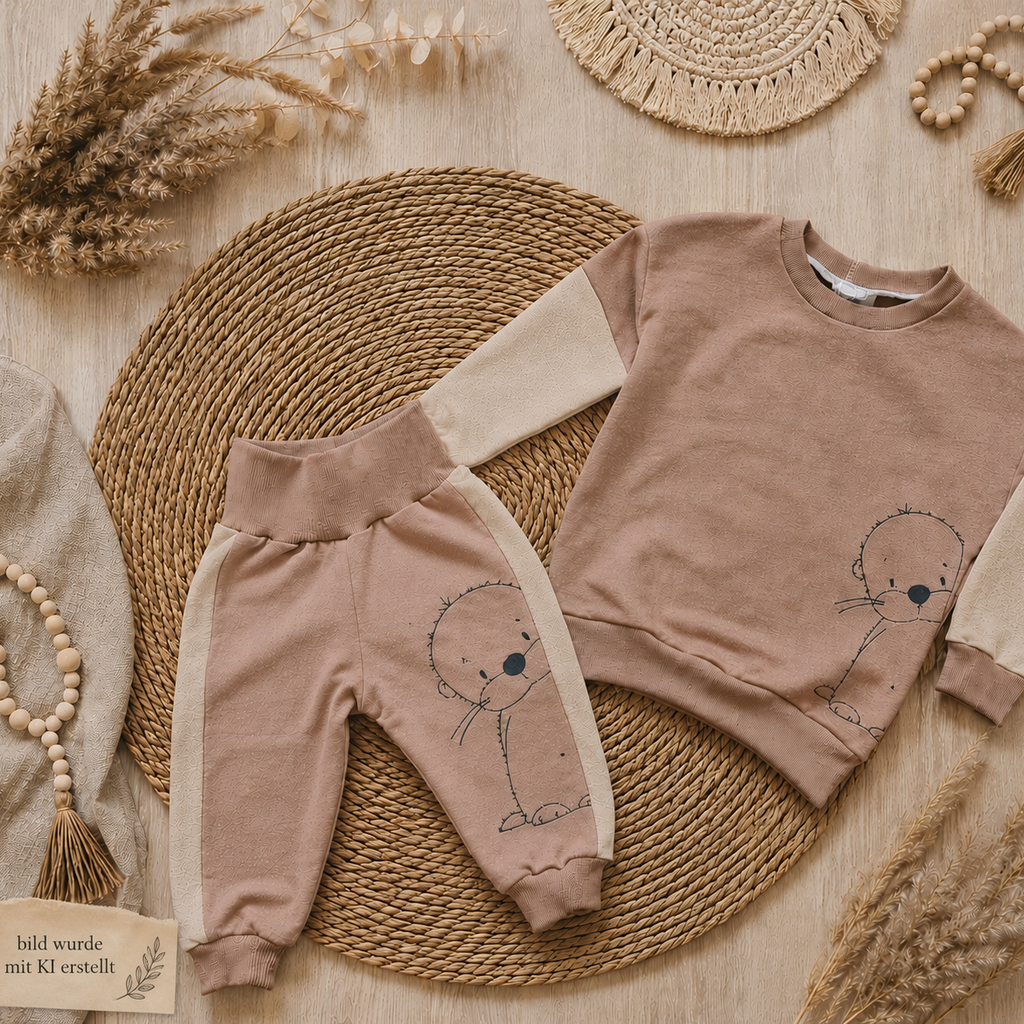 Pullover und Hose „Otter Outlines“ aus French Terry mit Otter-Stickerei – Little Falili