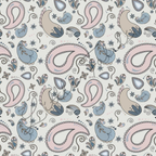 Musterdetail French Terry „Paisley" – selbst gezeichnetes Boho-Paisley-Design mit floralen Ornamenten in sanften Pastelltönen | Little Falili
