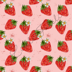 Musterdetail Erdbeeren Jersey – selbst gezeichnetes Aquarell-Design mit Erdbeeren und verspielten Gesichtern | Little Falili

