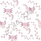 Musterdetail French Terry „Lotti" – selbst gezeichnetes Axolotl-Design mit Blätterranken in sanften Rosétönen | Little Falili
