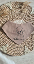 Handmade Baby Halstuch in Braun mit gesticktem Otter-Outline-Motiv – Jersey, 95% Baumwolle, selbst gezeichnetes Design, Little Falili