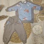 Baby Pullover & Hose "Regenschirme" mit Waldtier-Motiv Bär und Fuchs, French Terry, handmade | Little Falili – Mütze separat erhältlich