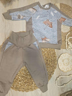Handgemachtes Baby-Set "Regenschirme" – Pullover und Pumphose aus French Terry mit Waldtier-Design, 95% Baumwolle 5% Elasthan | Little Falili – Mütze separat erhältlich