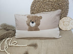 Personalisierter Kissenbezug "Bär" mit Namens-Stickerei, 100% Baumwolle & 100% Polyester Sherpa Fleece, inkl. Kisseninlett, 30x50 cm. Geschenk zur Geburt & Taufe.
