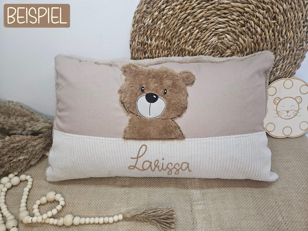 Personalisierter Kissenbezug "Bär" Baumwolle & Sherpa handmade | Little Falili
